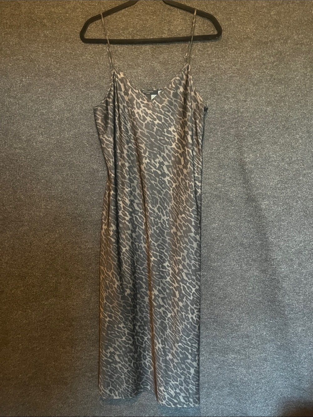 AllSaints Gray Leopard Print Maxi Slip Dress